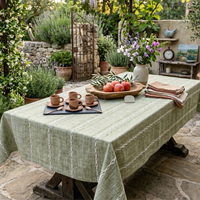 Elegant Rustic Striped Cotton Linen Dining Tablecloth