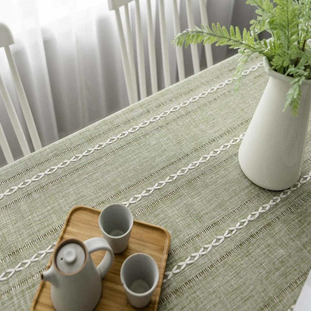 Elegant Rustic Striped Cotton Linen Dining Tablecloth