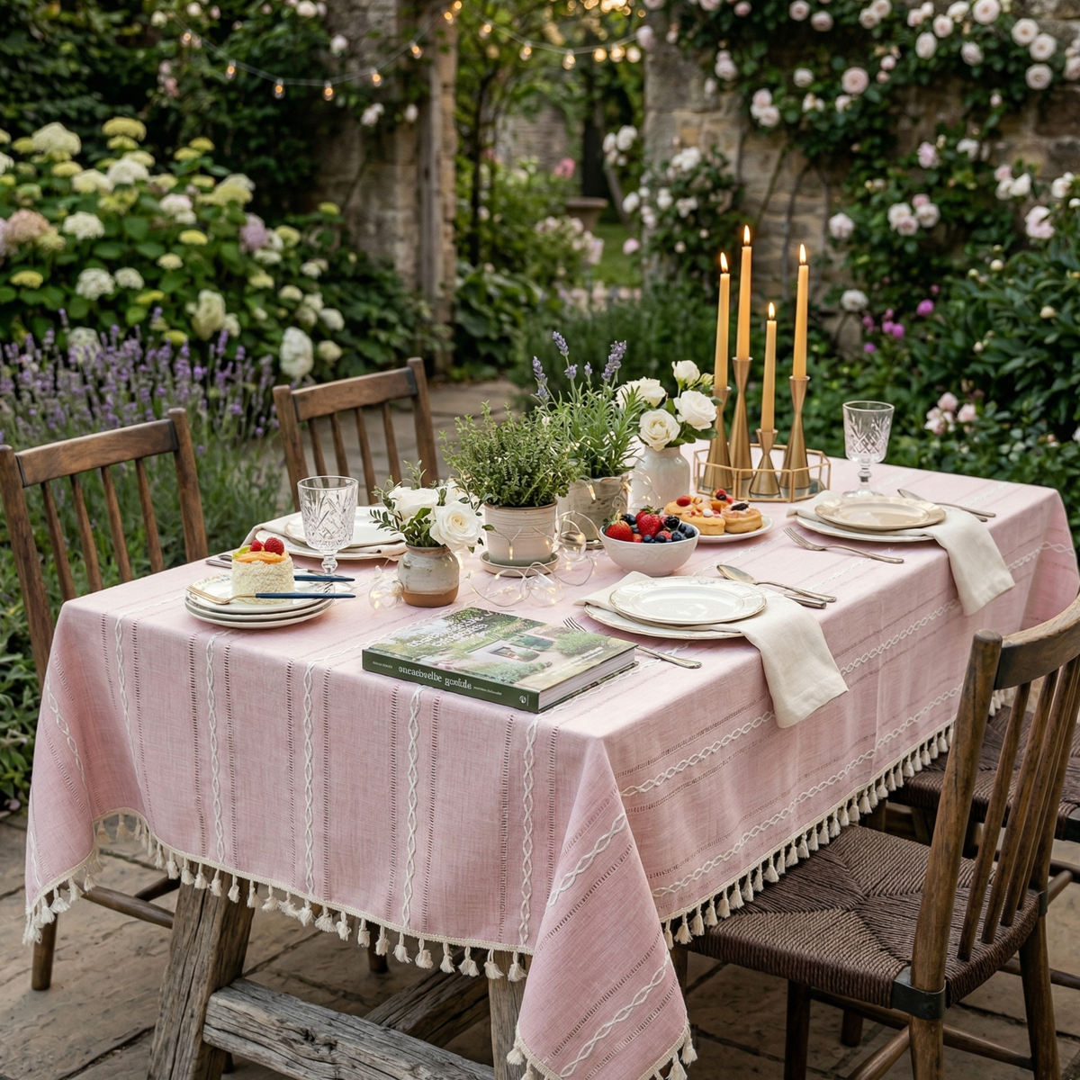 Elegant Rustic Striped Cotton Linen Dining Tablecloth