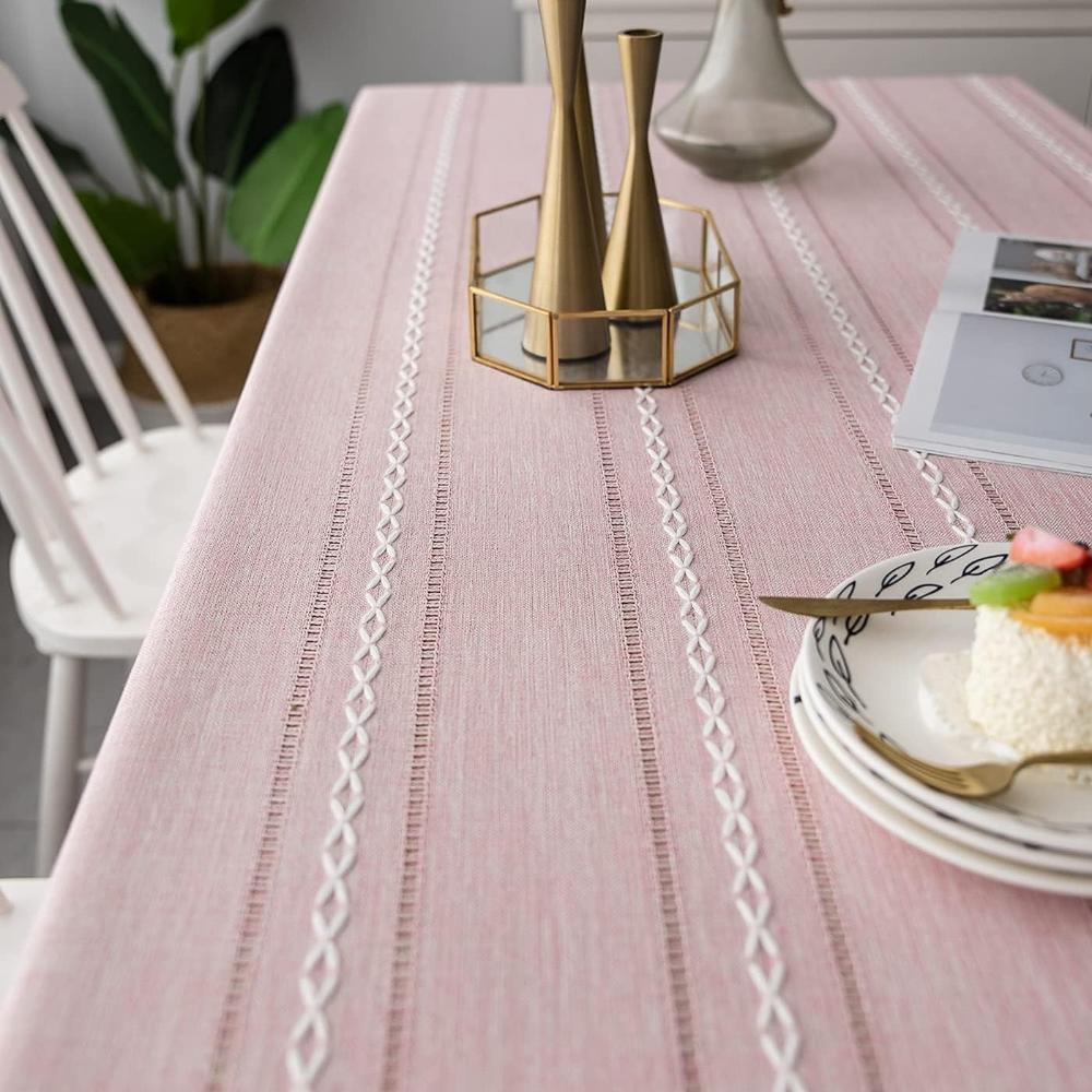 Elegant Rustic Striped Cotton Linen Dining Tablecloth