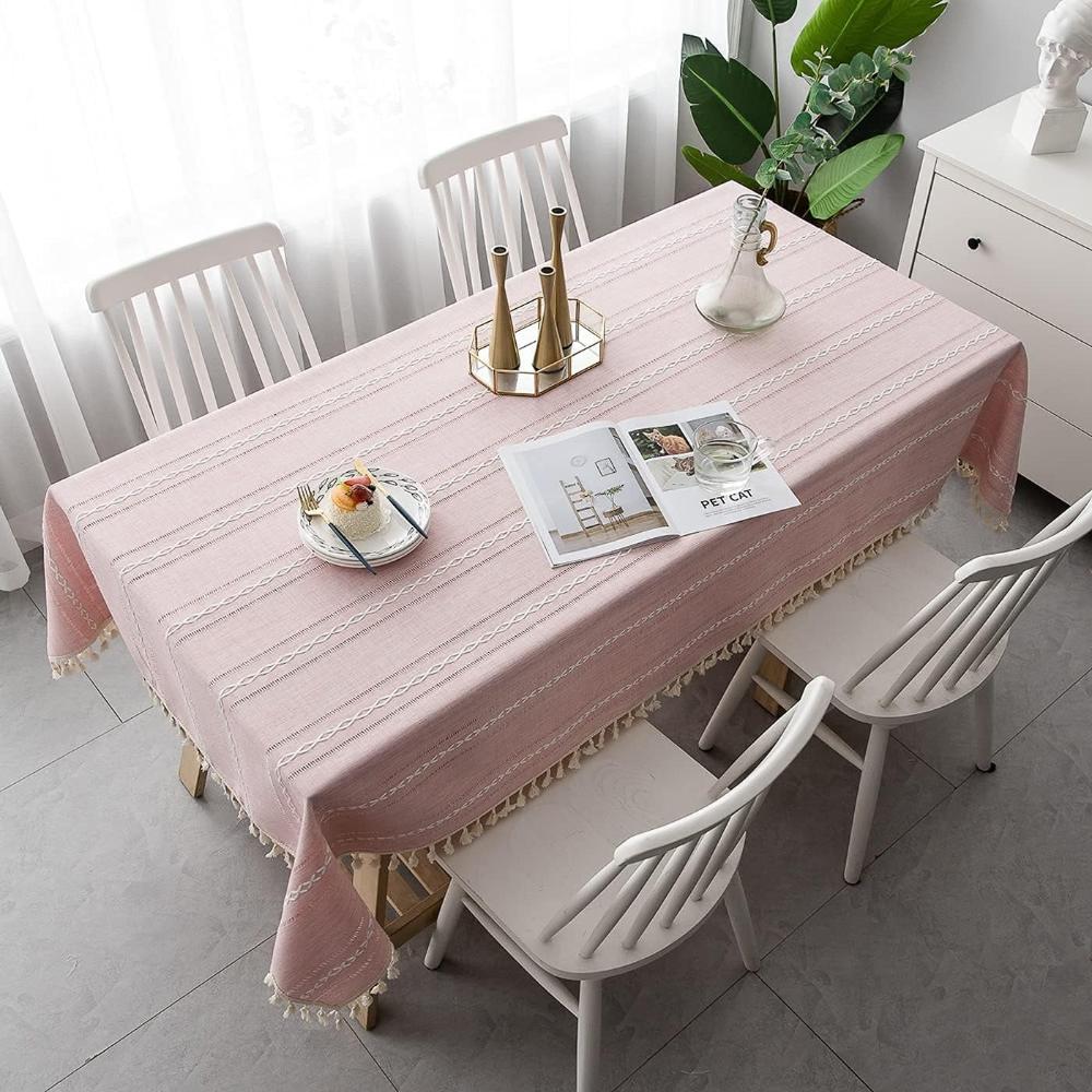 Elegant Rustic Striped Cotton Linen Dining Tablecloth
