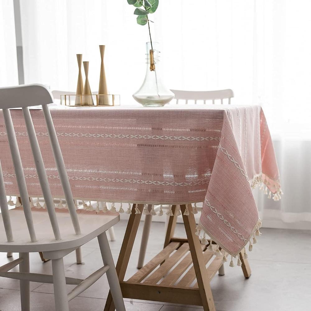 Elegant Rustic Striped Cotton Linen Dining Tablecloth