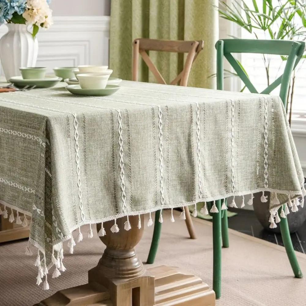 Elegant Rustic Striped Cotton Linen Dining Tablecloth
