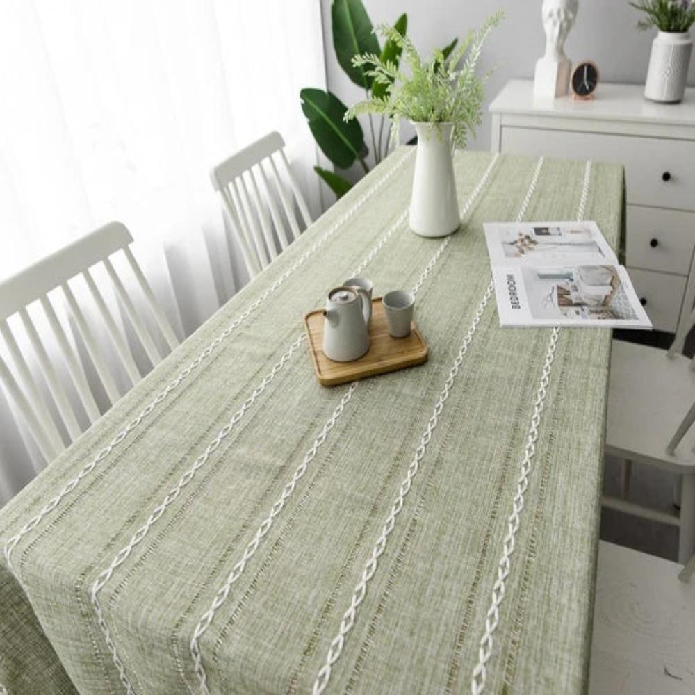 Elegant Rustic Striped Cotton Linen Dining Tablecloth