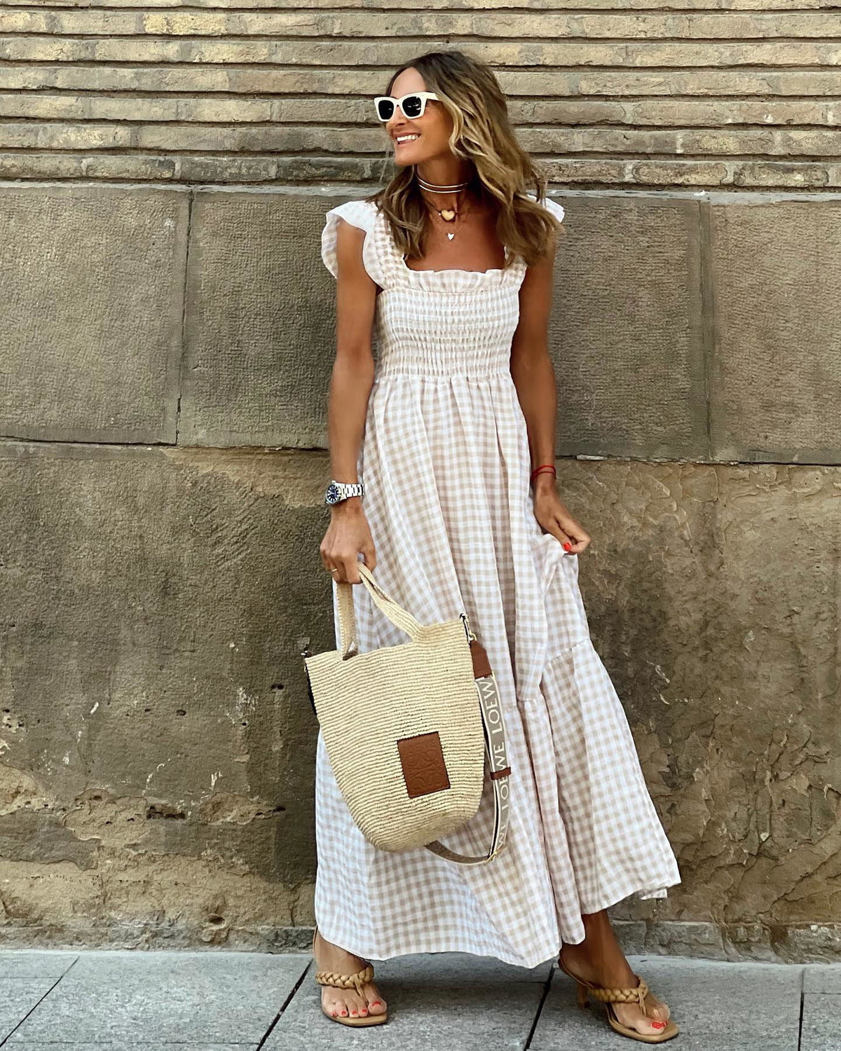 Elegant Smocked Maxi Dress with Sleeves