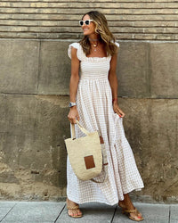 Elegant Smocked Maxi Dress with Sleeves