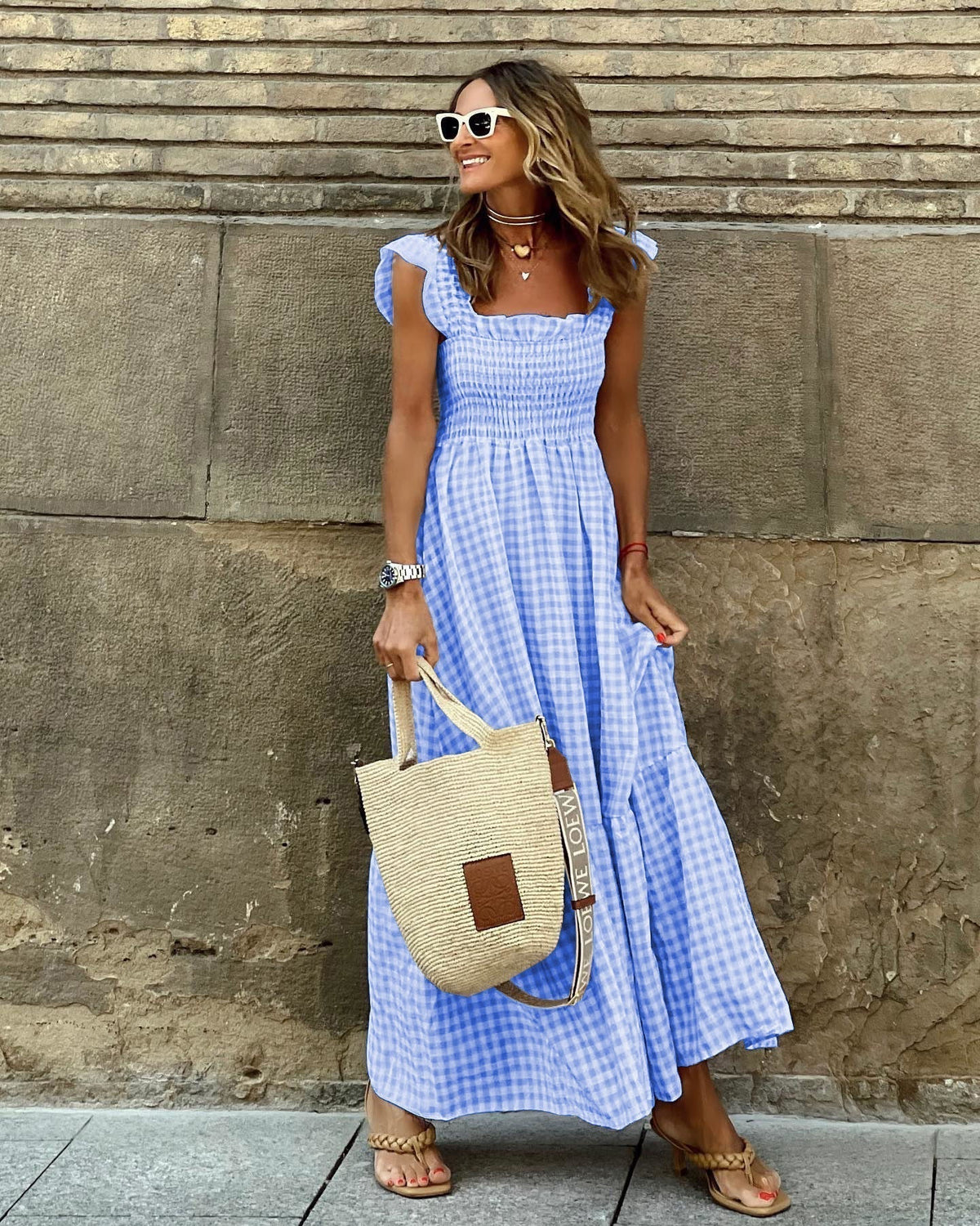 Elegant Smocked Maxi Dress with Sleeves