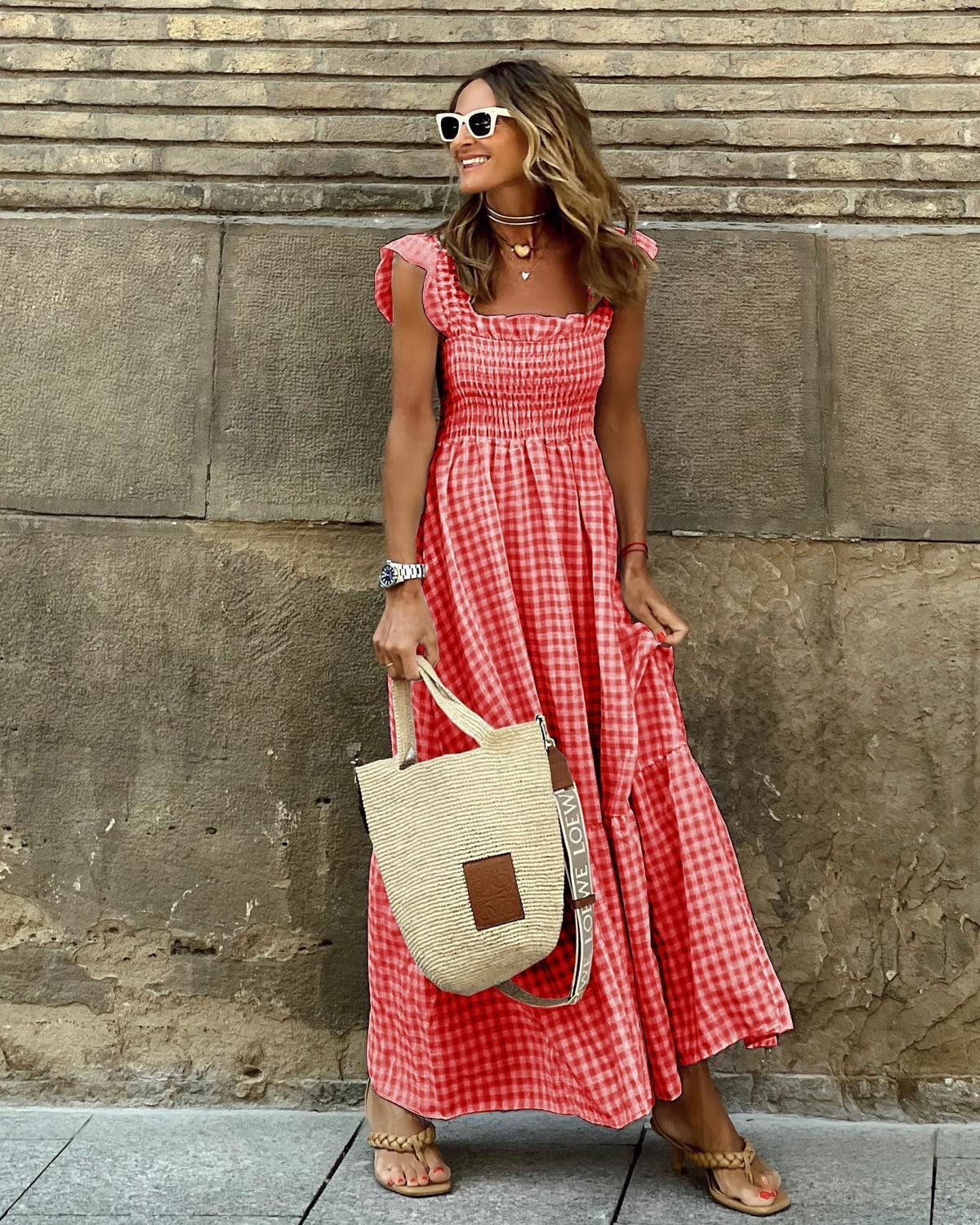 Elegant Smocked Maxi Dress with Sleeves