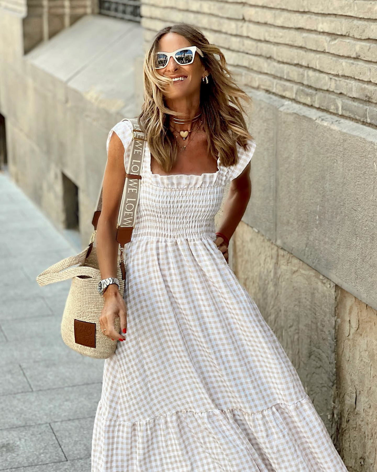 Elegant Smocked Maxi Dress with Sleeves