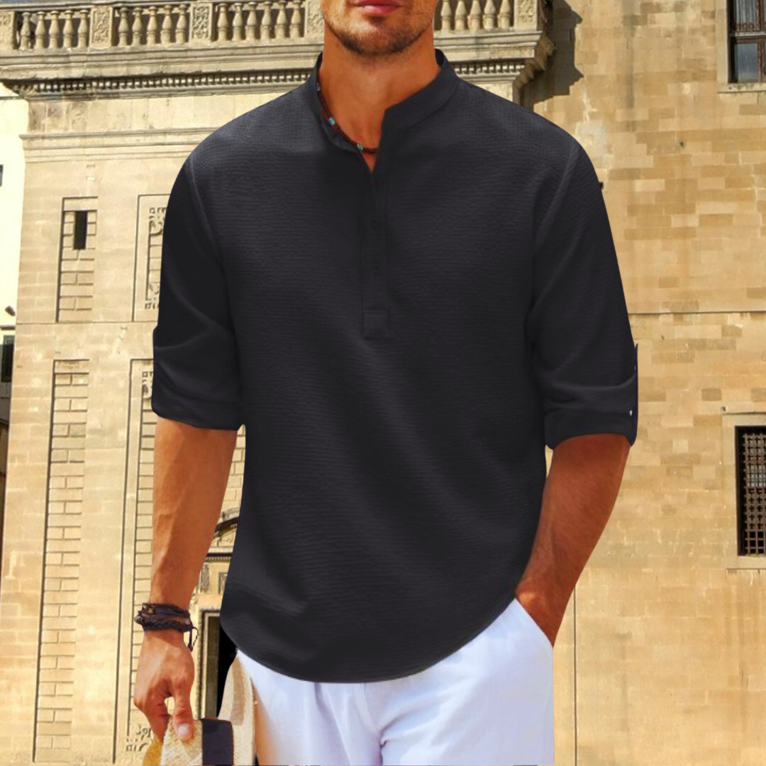 Elegant Stand Collar Shirt with Timeless Style