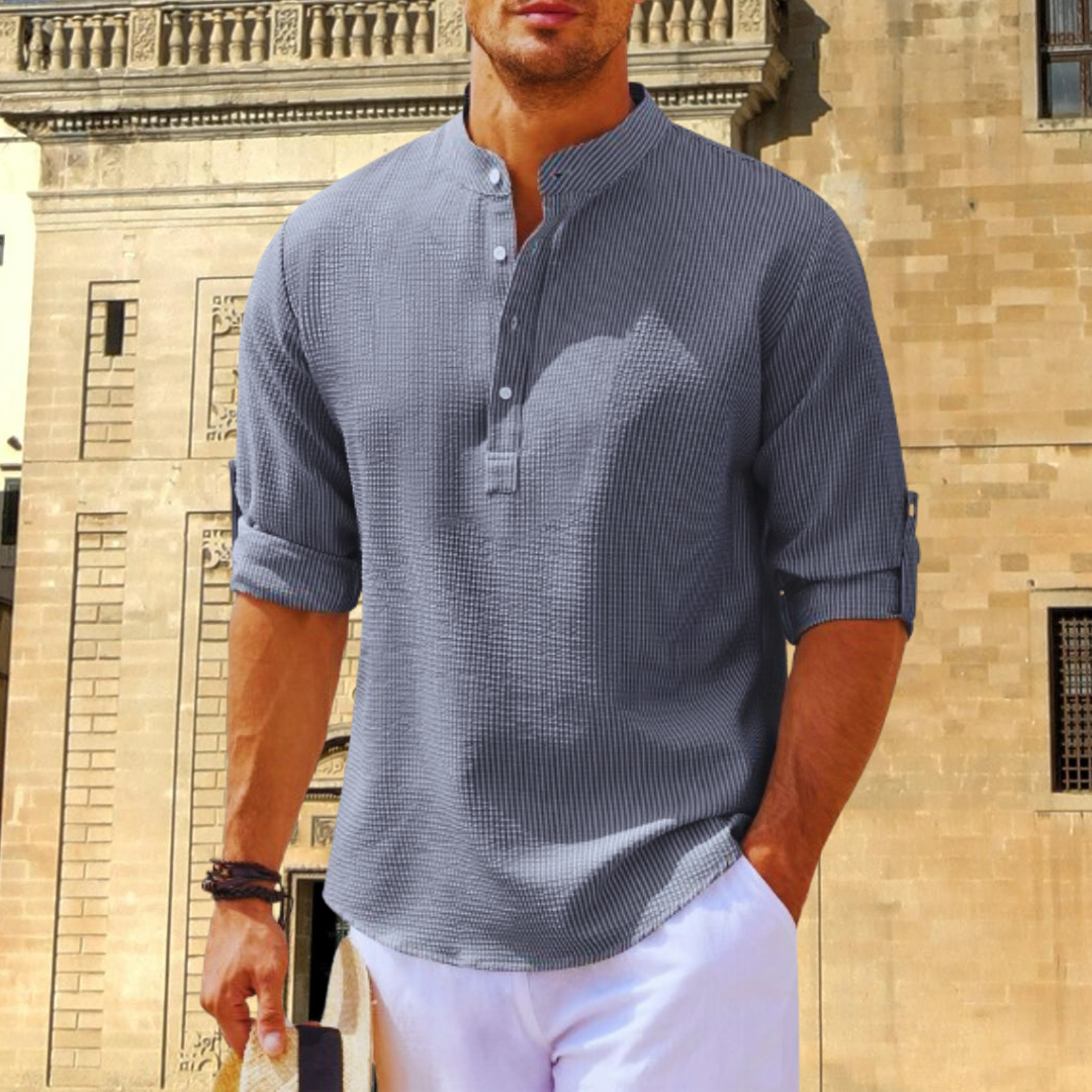 Elegant Stand Collar Shirt with Timeless Style