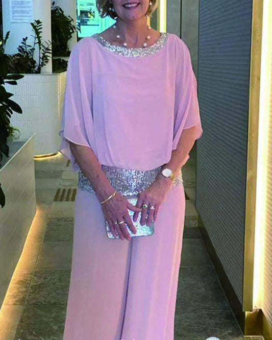 Elegant Two-Piece Set with Colorblock Sequin Trim