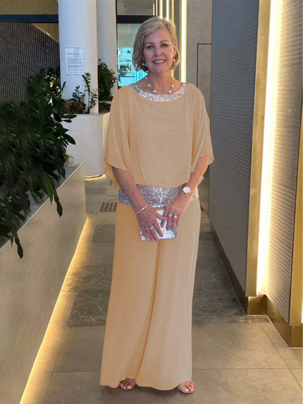 Elegant Two-Piece Set with Colorblock Sequin Trim