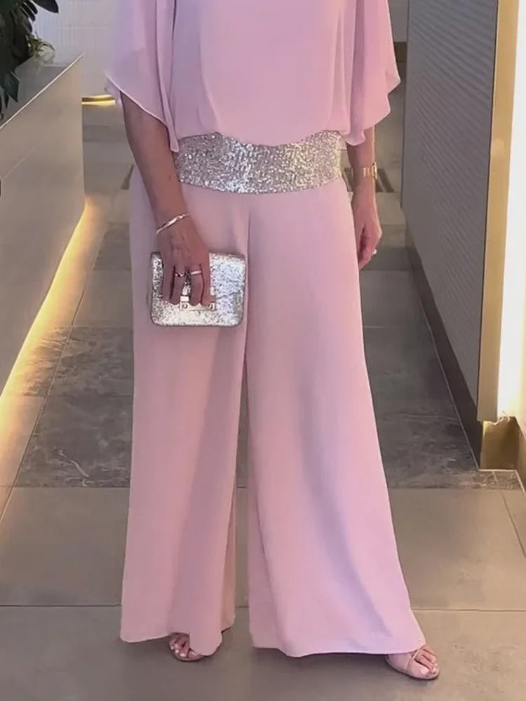 Elegant Two-Piece Set with Colorblock Sequin Trim