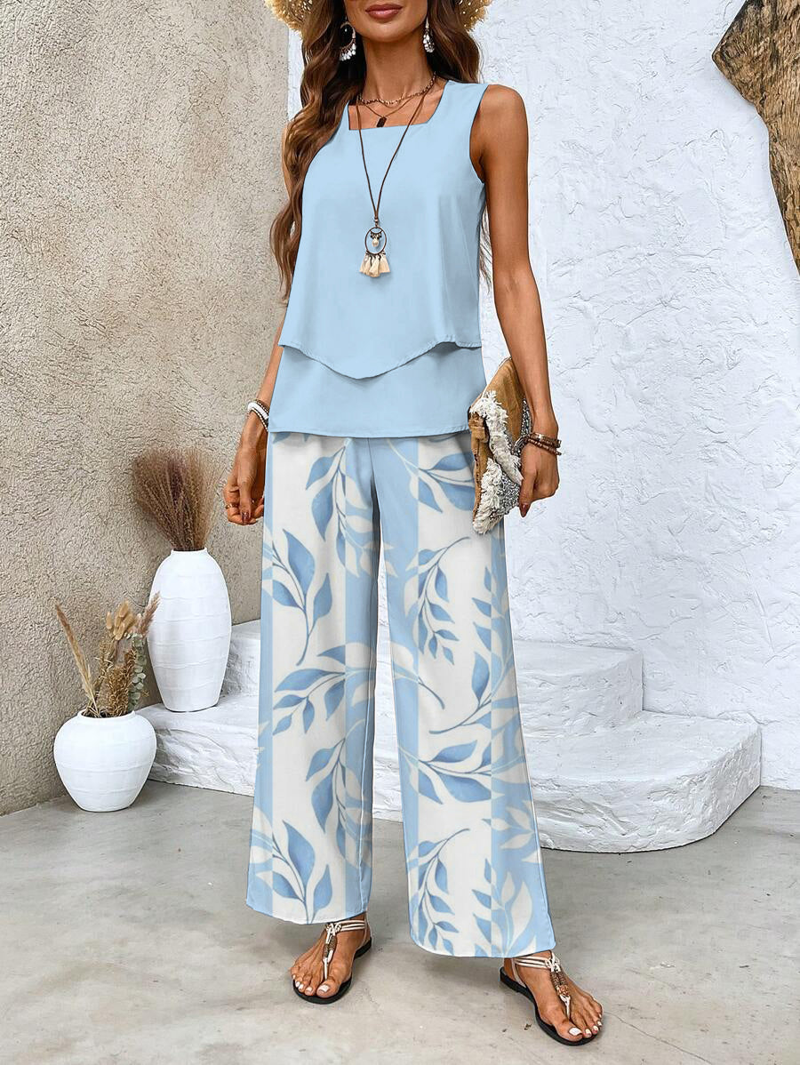 Elegant Women's Floral Print Set with Comfortable Trousers