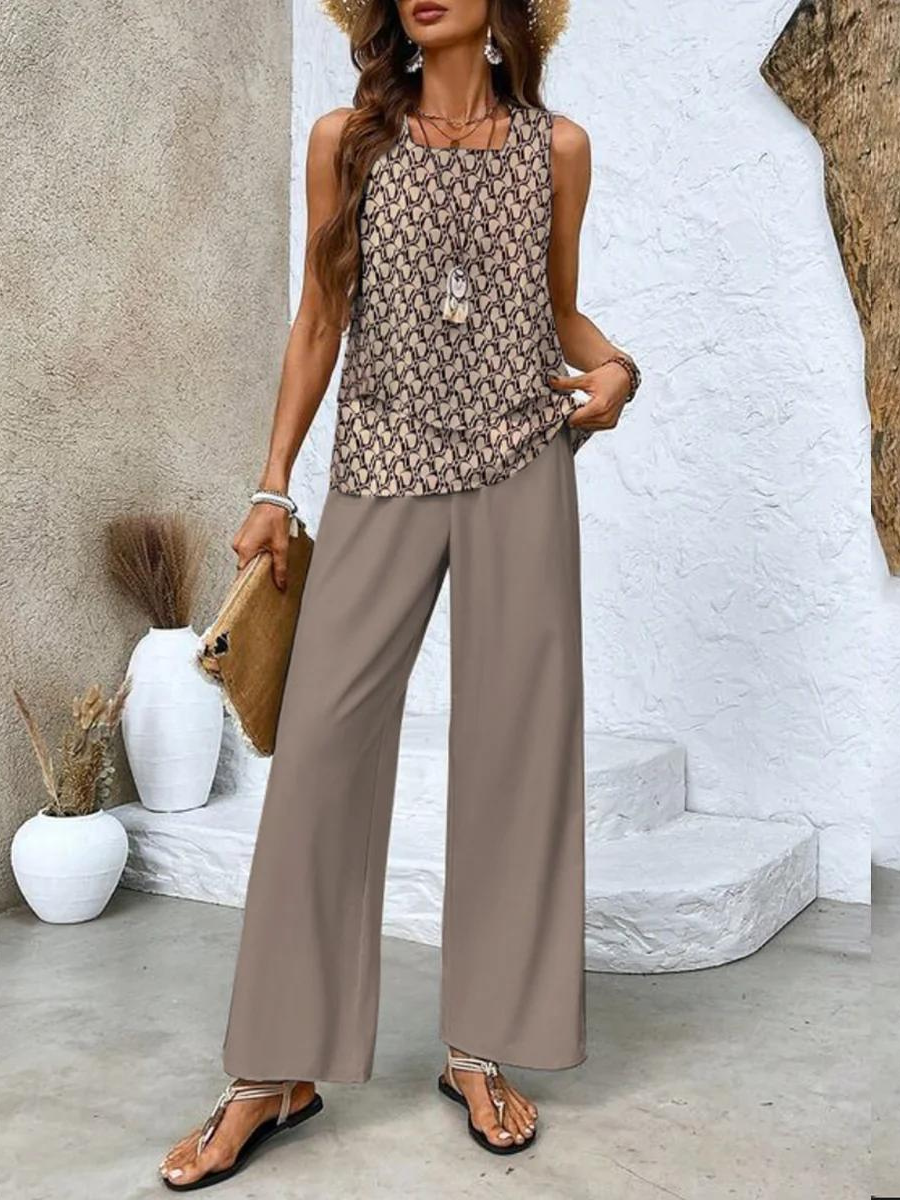 Elegant Women's Floral Print Set with Comfortable Trousers