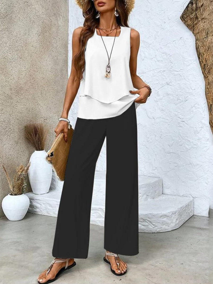 Elegant Women's Floral Print Set with Comfortable Trousers