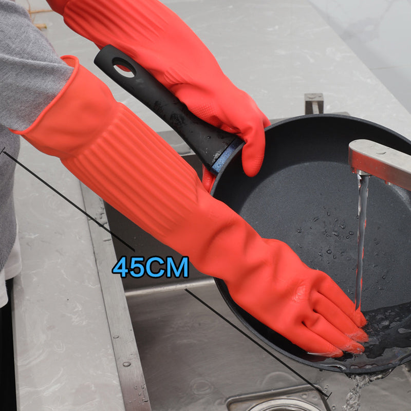 Extra Long and Thick Fleece-Lined Latex Dishwashing Gloves