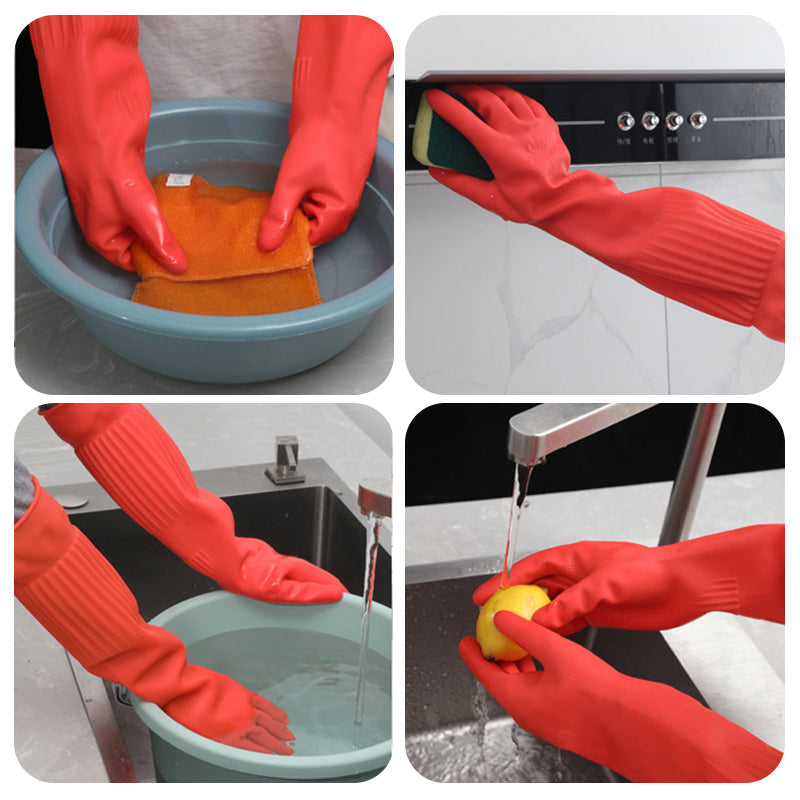 Extra Long and Thick Fleece-Lined Latex Dishwashing Gloves