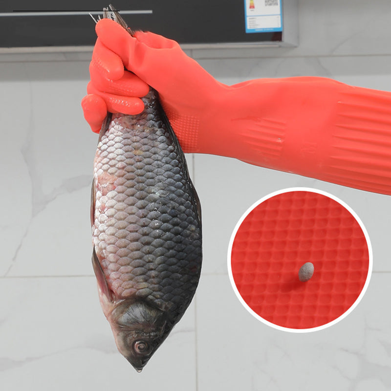 Extra Long and Thick Fleece-Lined Latex Dishwashing Gloves