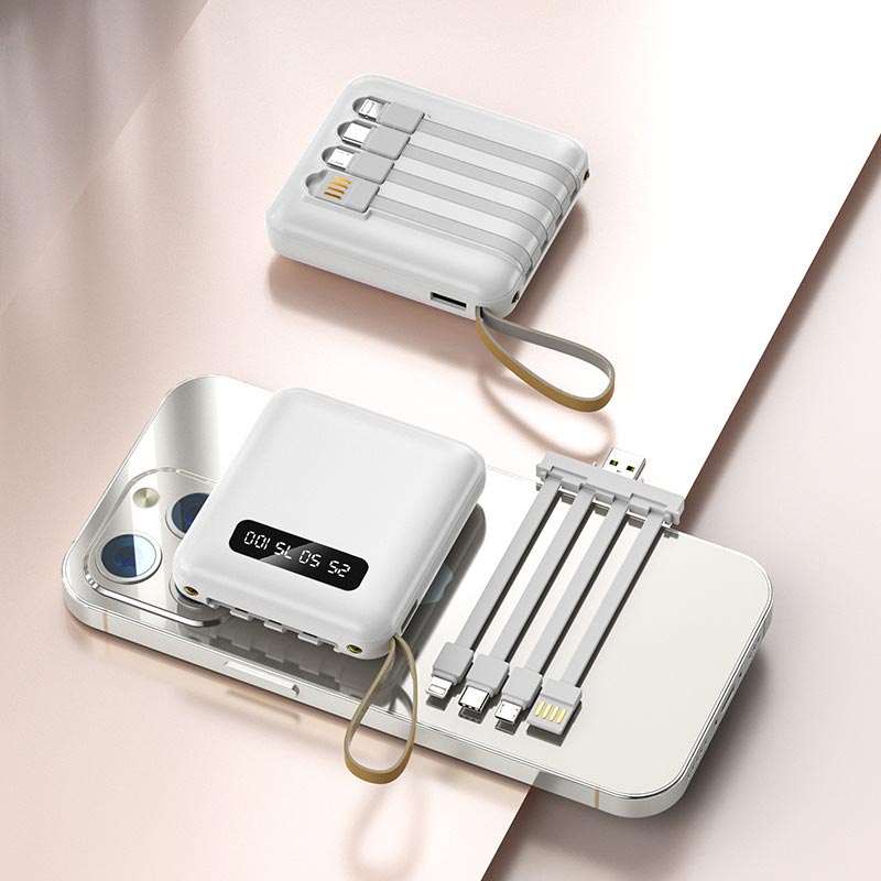 Fast Charge 20000mAh Mini Power Bank with Integrated Cables