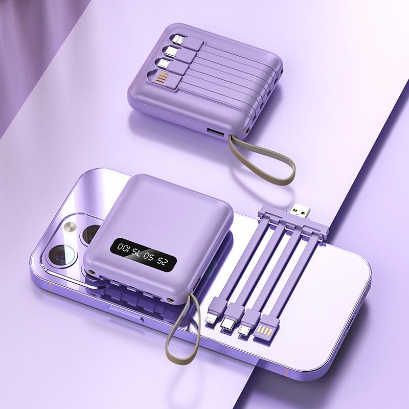 Fast Charge 20000mAh Mini Power Bank with Integrated Cables
