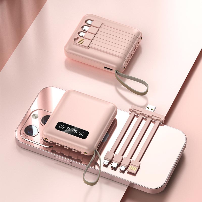 Fast Charge 20000mAh Mini Power Bank with Integrated Cables