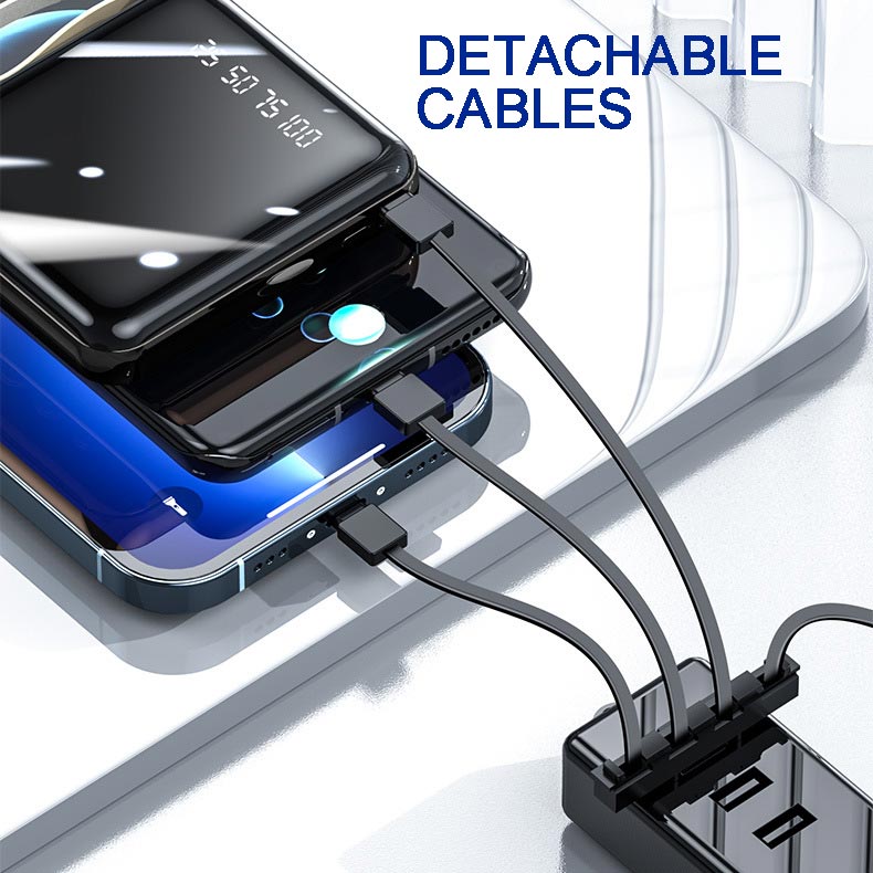 Fast Charge 20000mAh Mini Power Bank with Integrated Cables