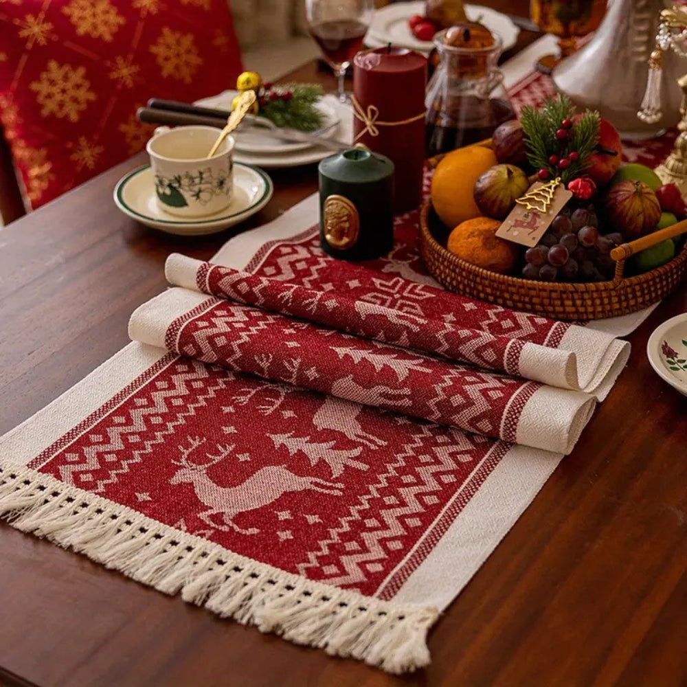 Festive Christmas Table Runner with Elk Motif