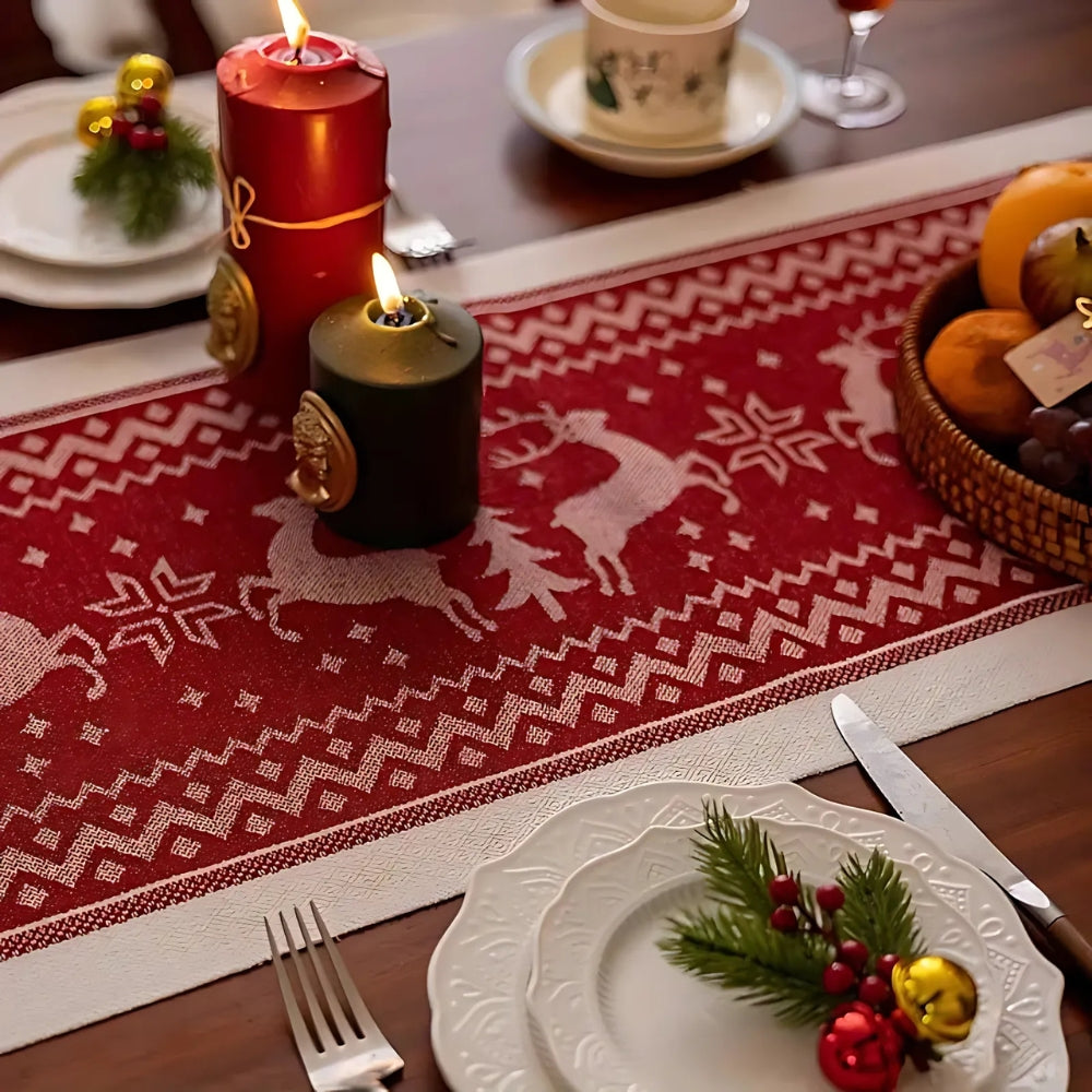 Festive Christmas Table Runner with Elk Motif