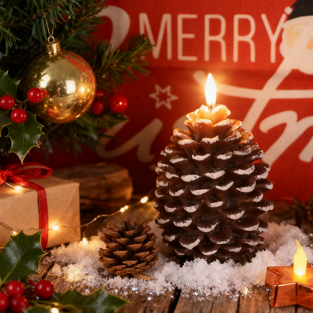 Flameless Pinecone LED Candle – Warm Christmas Table Night Light