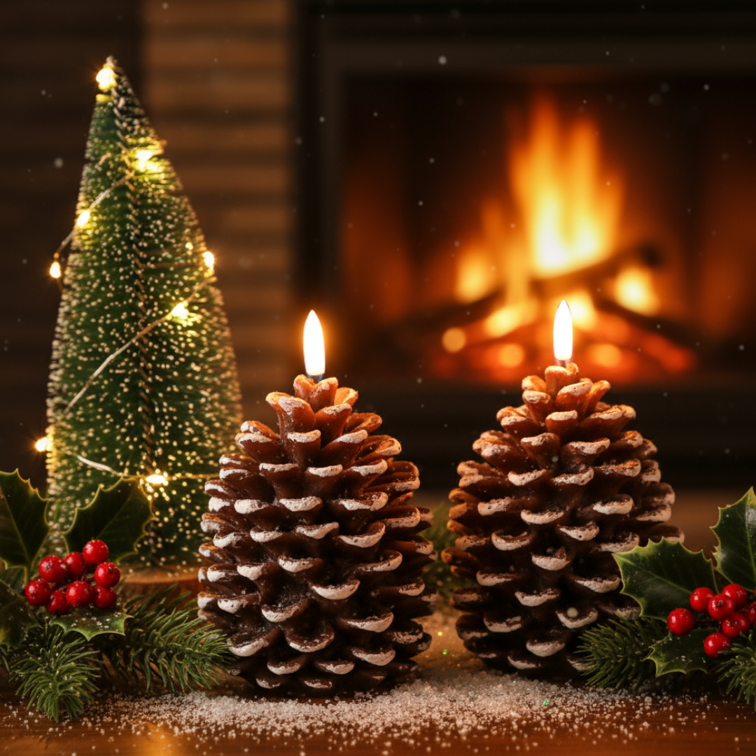 Flameless Pinecone LED Candle – Warm Christmas Table Night Light