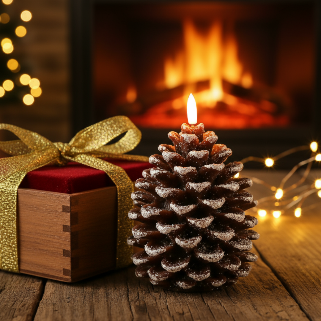 Flameless Pinecone LED Candle – Warm Christmas Table Night Light