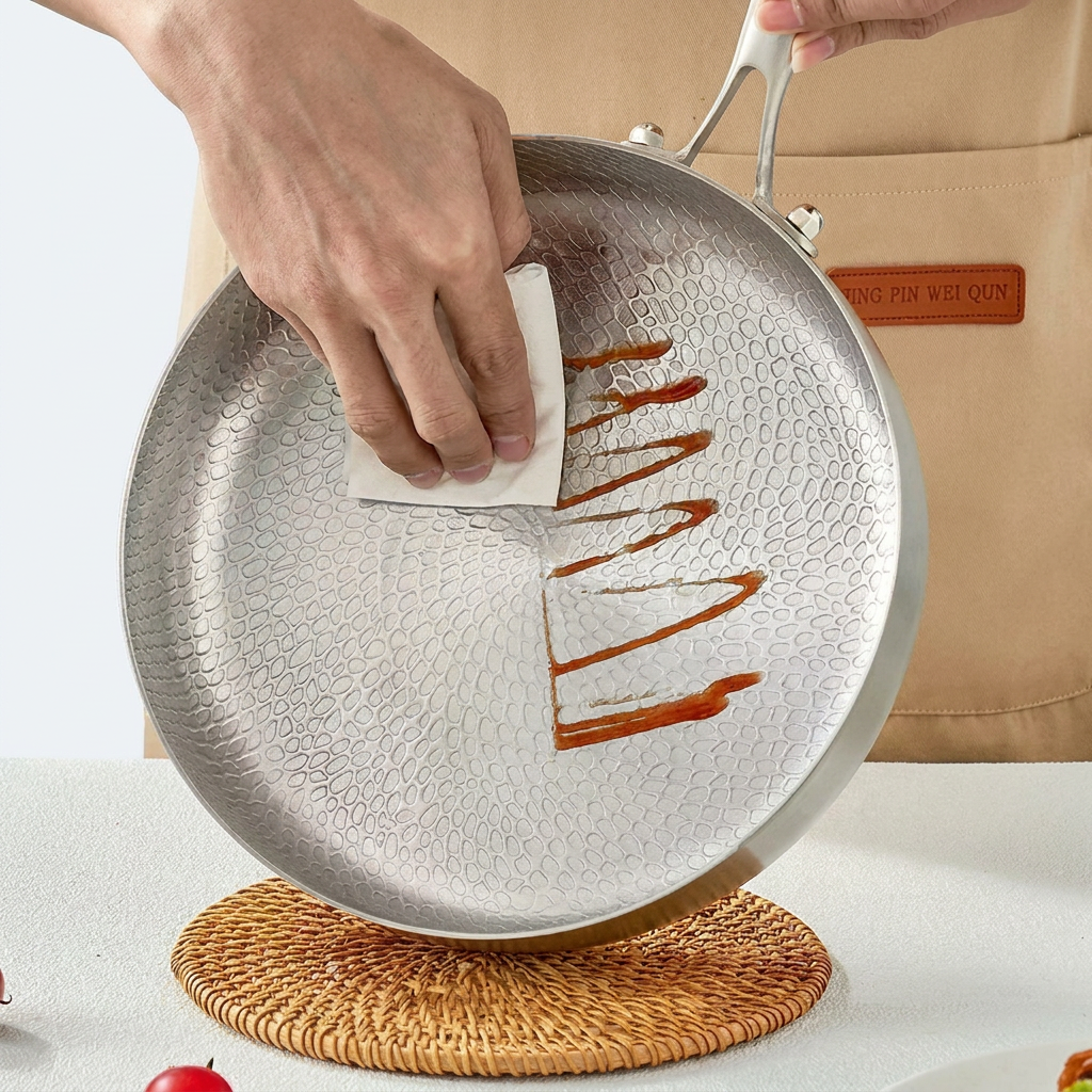 Flat-Bottomed Hammered Titanium Wok Pan