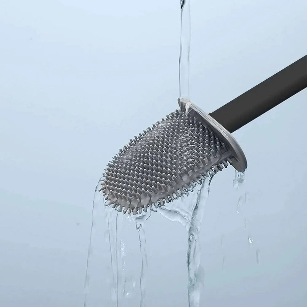 Flexible Silicone Toilet Brush with Wall-Mount Holder for Hygienic Cleaning Without Drilling