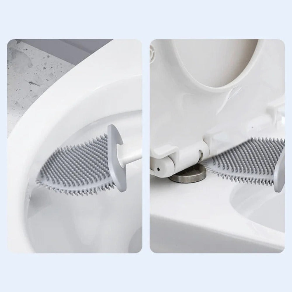 Flexible Silicone Toilet Brush with Wall-Mount Holder for Hygienic Cleaning Without Drilling