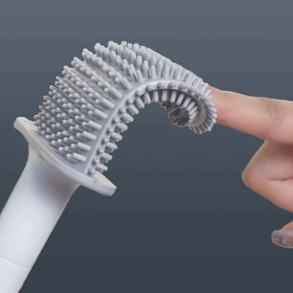 Flexible Silicone Toilet Brush with Wall-Mount Holder for Hygienic Cleaning Without Drilling