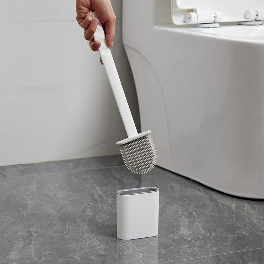 Flexible Silicone Toilet Brush with Wall-Mount Holder for Hygienic Cleaning Without Drilling