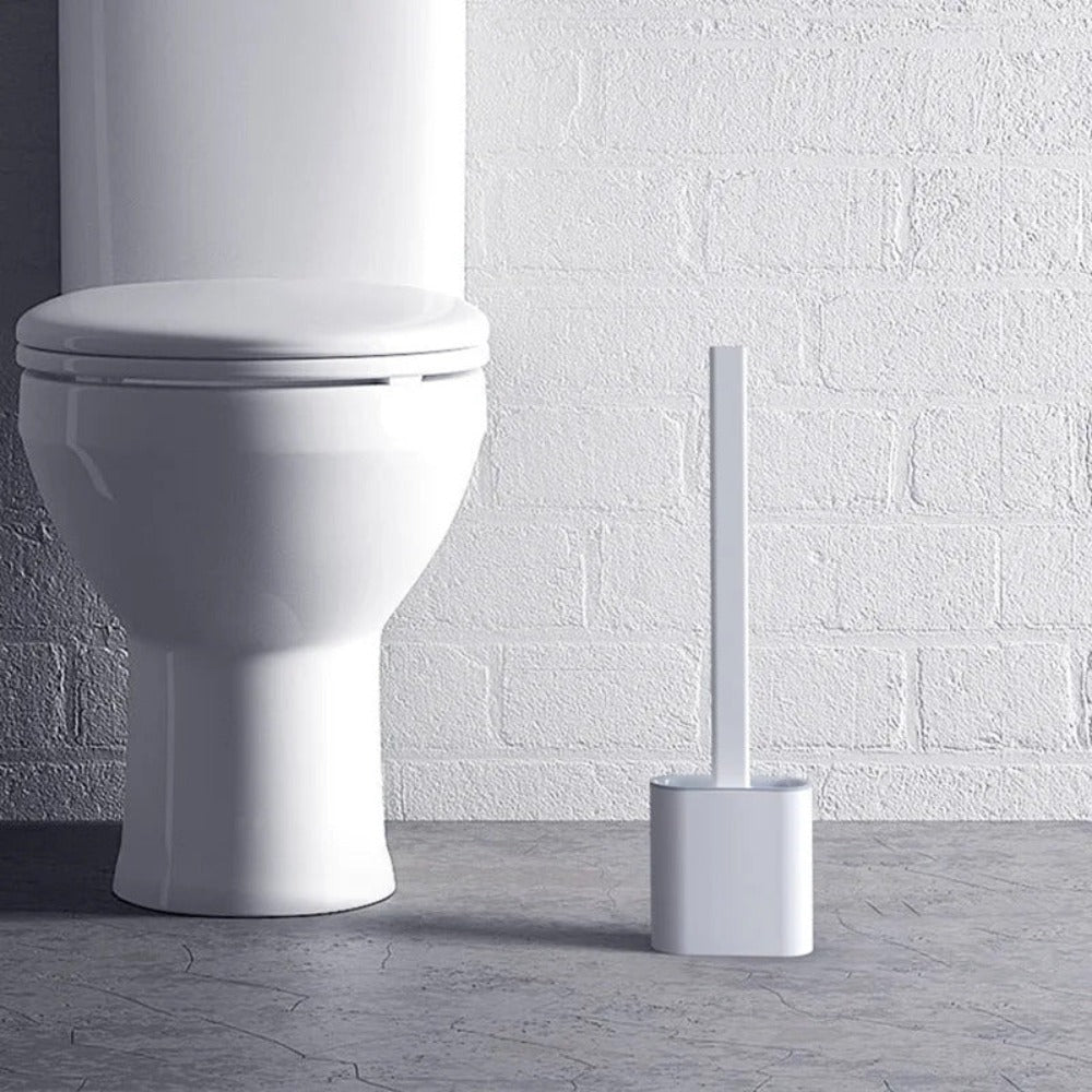 Flexible Silicone Toilet Brush with Wall-Mount Holder for Hygienic Cleaning Without Drilling