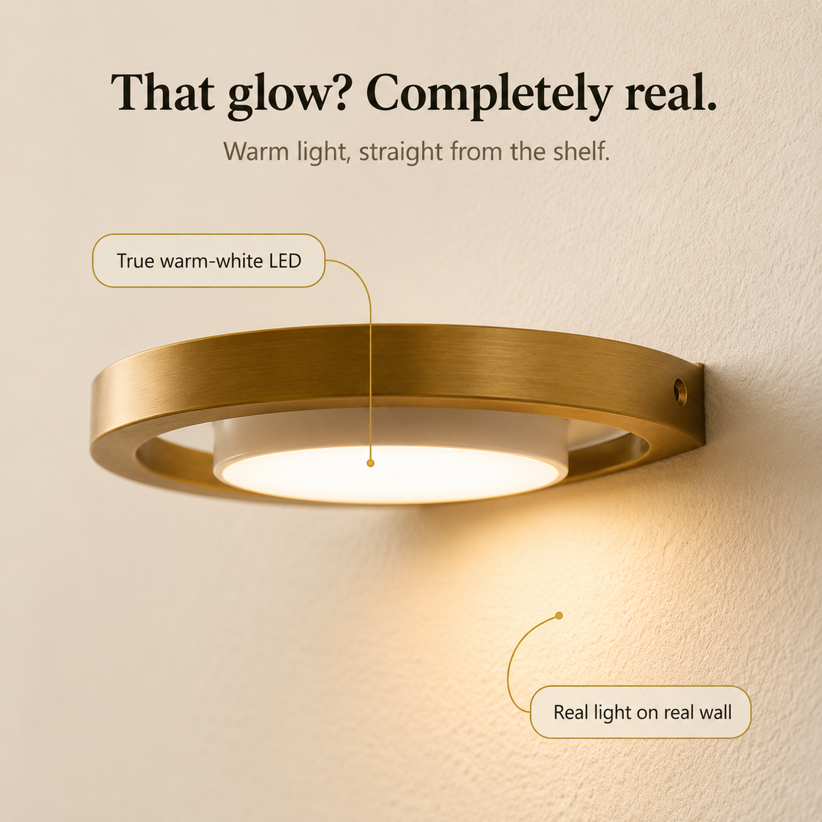 Floating LED Wall Shelf with Gold Finish and Rechargeable Ambient Light for Plants