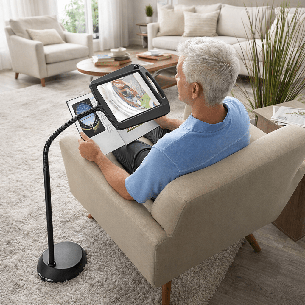 Floor Lamp with 3X Magnifying Glass and Gooseneck Arm for Precision Work