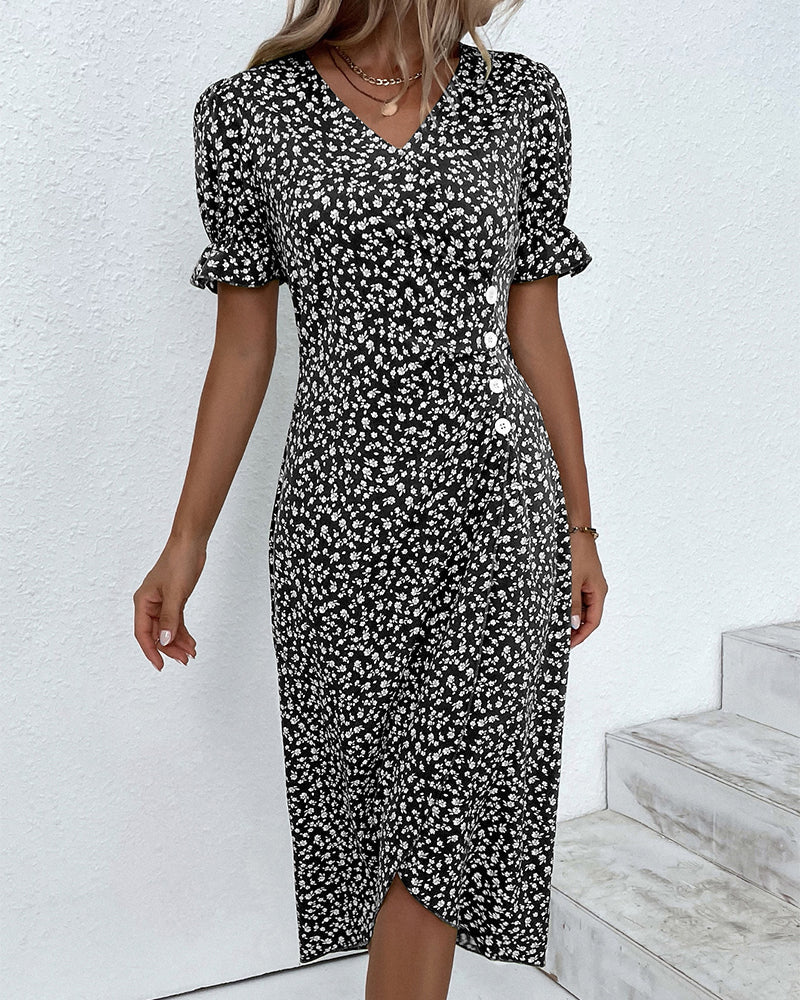 Floral Print V-Neck Wrap Dress