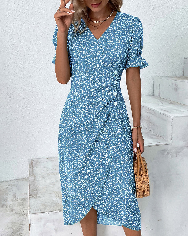 Floral Print V-Neck Wrap Dress