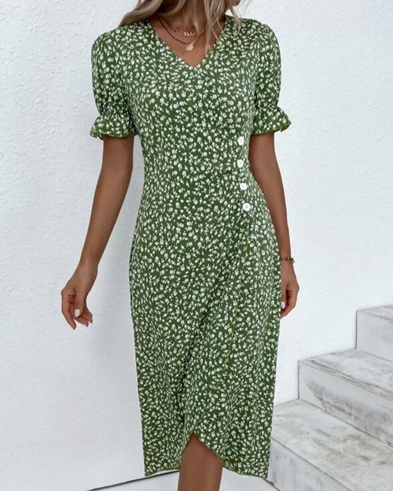 Floral Print V-Neck Wrap Dress