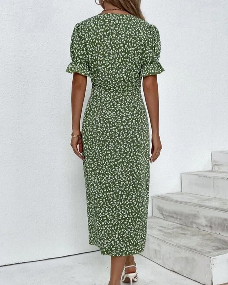 Floral Print V-Neck Wrap Dress