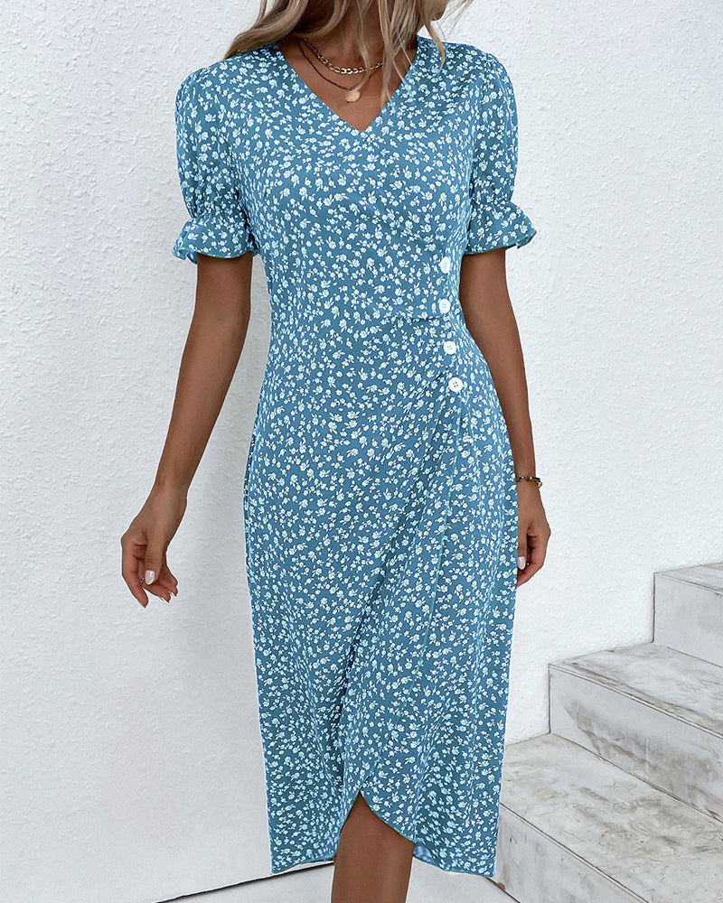 Floral Print V-Neck Wrap Dress