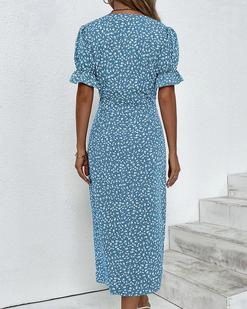 Floral Print V-Neck Wrap Dress
