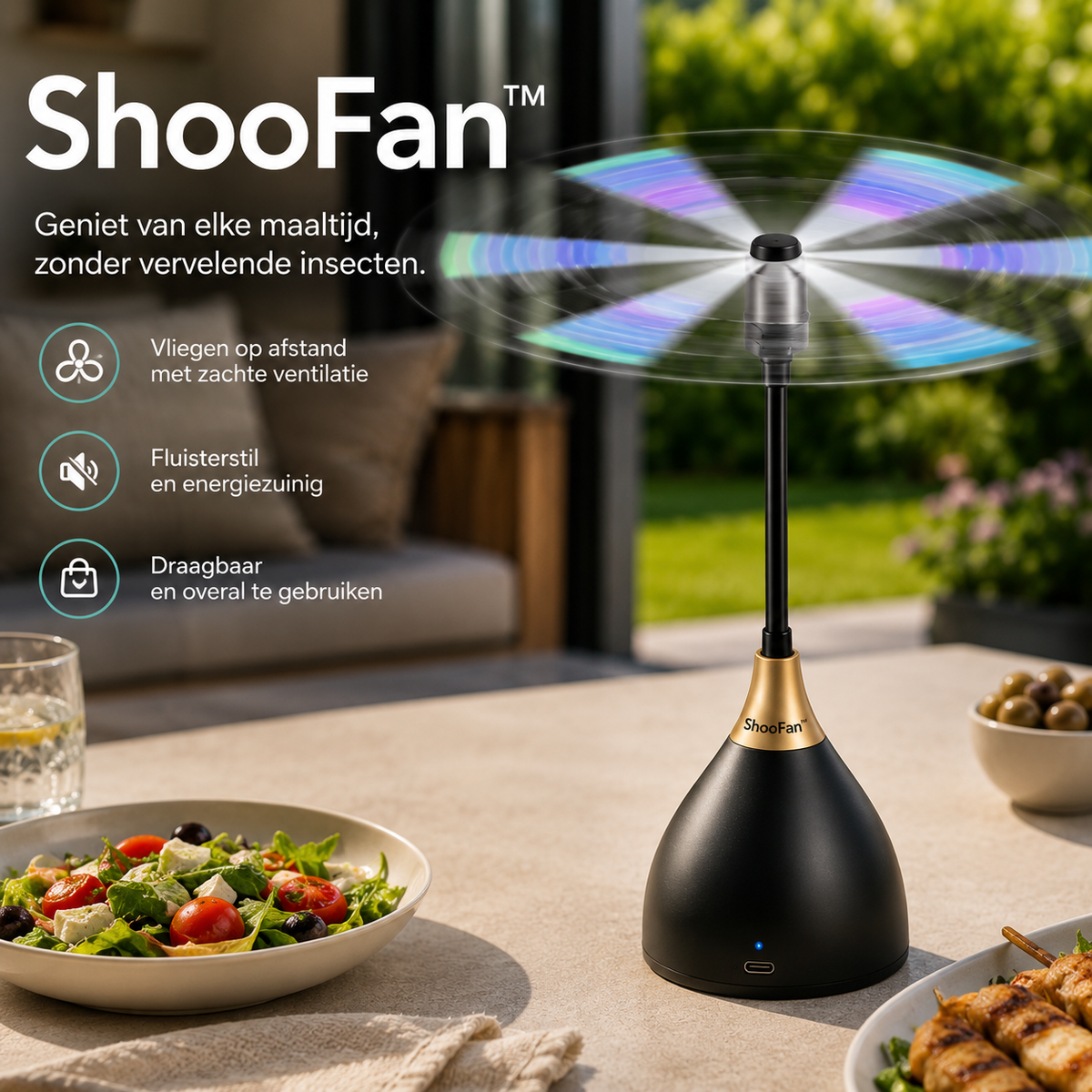 Fly Repellent Table Fan - Holographic Blades, Chemical Free