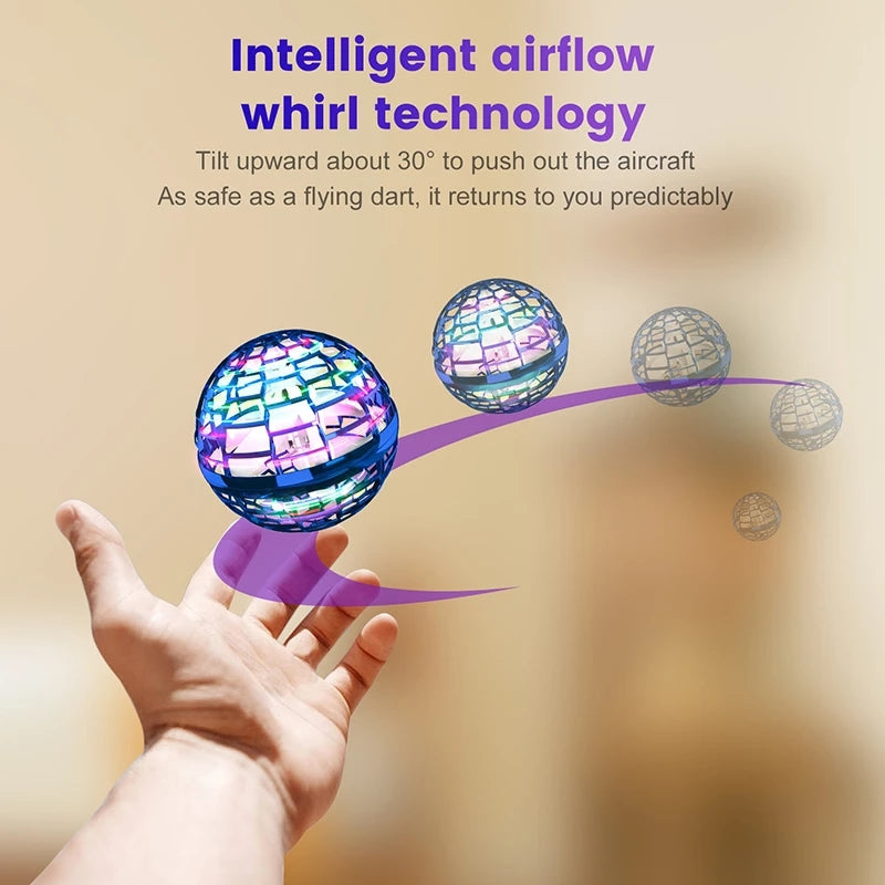 Flying Ball Spinner Toy - Hand-Controlled Drone Helicopter, 360-Degree Rotating Mini UFO with Lights for Kids