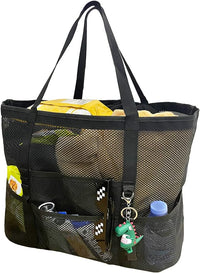 Foldable Mesh Beach Tote Bag with 9 Pockets for Family Days